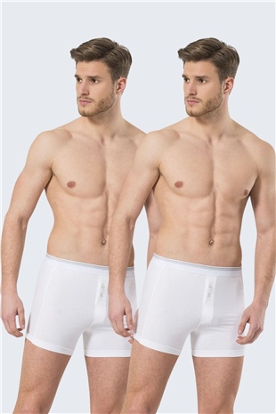 Türen 135 Beyaz 2li Erkek Likralı Düğmeli Boxer