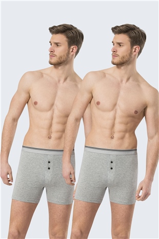 Türen 135 Gri 2li Erkek Likralı Düğmeli Boxer