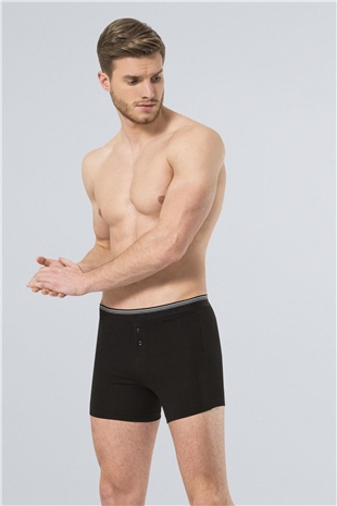 Türen 135 Siyah 2li Erkek Likralı Düğmeli Boxer