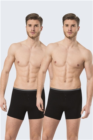Türen 135 Siyah 2li Erkek Likralı Düğmeli Boxer