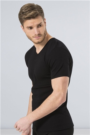 Türen 156 Siyah 2li Erkek Ribana V Yaka Fanila