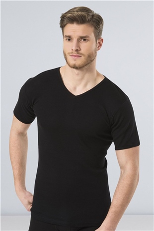 Türen 156 Siyah 2li Erkek Ribana V Yaka Fanila