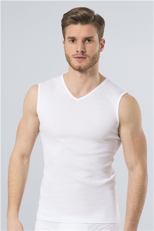 Türen 158 Beyaz Erkek 2li Spor V Yaka Ribana Atlet