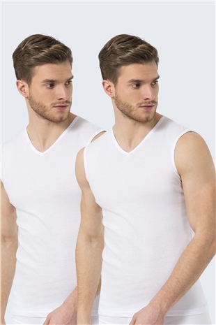 Türen 158 Beyaz Erkek 2li Spor V Yaka Ribana Atlet