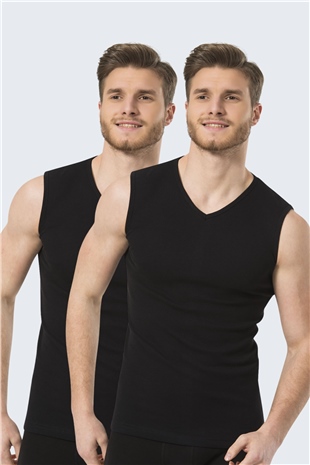 Türen 158 Siyah Erkek 2li Spor V Yaka Ribana Atlet