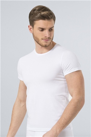 Türen 169 Beyaz Erkek Likralı T-Shirt