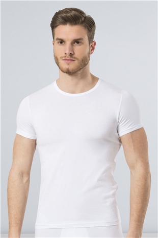 Türen 169 Beyaz Erkek Likralı T-Shirt