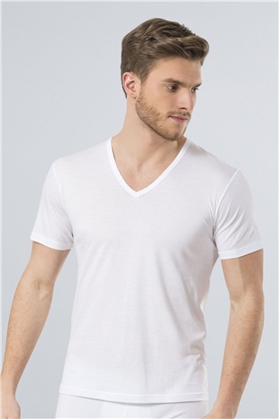 Türen 182 Beyaz Erkek Modal V Yaka Fanila