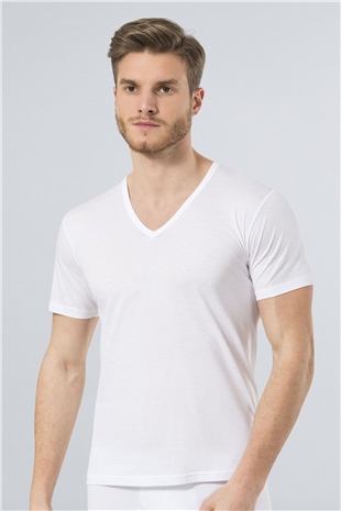 Türen 182 Beyaz Erkek Modal V Yaka Fanila