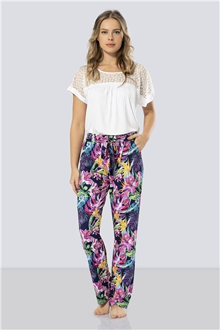 Türen 3302 Lacivert Kadın Desenli Pijama Takımı