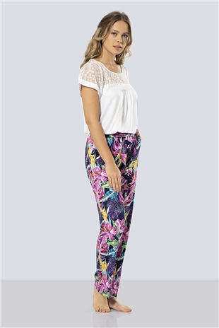 Türen 3302 Lacivert Kadın Desenli Pijama Takımı