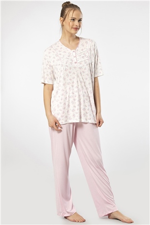 Türen 3369 Pembe Kadın Empirme Patlı Battal Kısa Kollu Pijama Takım