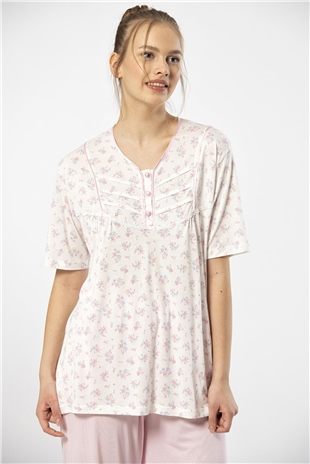 Türen 3369 Pembe Kadın Empirme Patlı Battal Kısa Kollu Pijama Takım