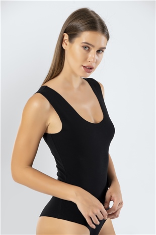 Türen 905 Siyah Kadın Lazer Kesim Pamuklu Çıtçıtlı Body