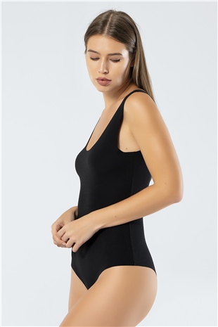 Türen 905 Siyah Kadın Lazer Kesim Pamuklu Çıtçıtlı Body