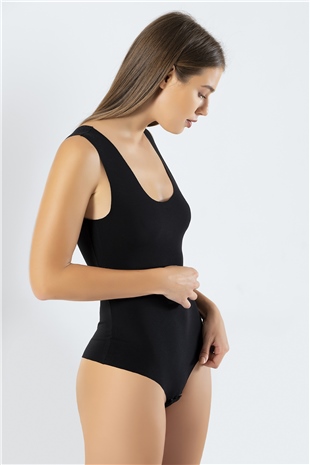 Türen 905 Siyah Kadın Lazer Kesim Pamuklu Çıtçıtlı Body