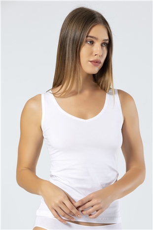 Türen 913 Beyaz Kadın Likralı Pamuklu V Yaka Atlet