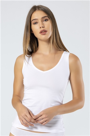 Türen 913 Beyaz Kadın Likralı Pamuklu V Yaka Atlet