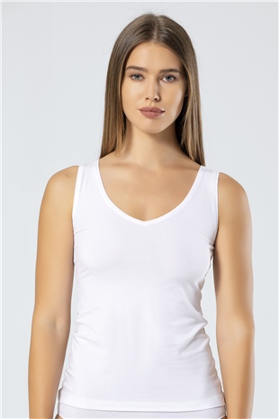 Türen 913 Beyaz Kadın Likralı Pamuklu V Yaka Atlet