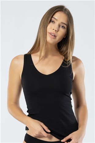 Türen 913 Siyah Kadın Likralı Pamuklu V Yaka Atlet