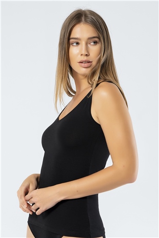 Türen 913 Siyah Kadın Likralı Pamuklu V Yaka Atlet