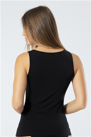 Türen 913 Siyah Kadın Likralı Pamuklu V Yaka Atlet