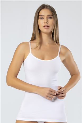 Türen 915 Beyaz Kadın Likralı Pamuklu Uzun Askılı Atlet