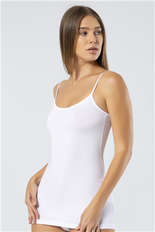 Türen 915 Beyaz Kadın Likralı Pamuklu Uzun Askılı Atlet