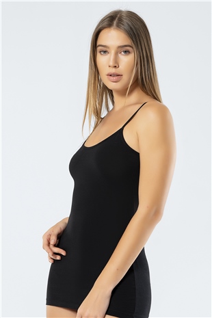 Türen 915 Siyah Kadın Likralı Pamuklu Uzun Askılı Atlet