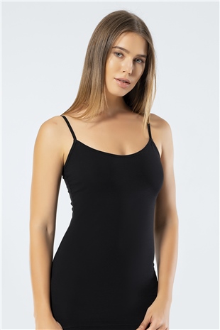 Türen 915 Siyah Kadın Likralı Pamuklu Uzun Askılı Atlet