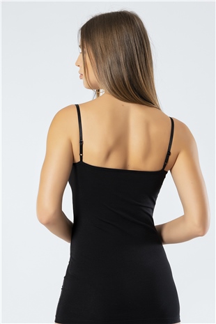 Türen 915 Siyah Kadın Likralı Pamuklu Uzun Askılı Atlet