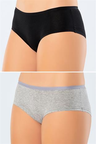 Türen 918 Siyah-Gri Kadın 2li Paket Likralı Pamuk Renkli Hipster Külot