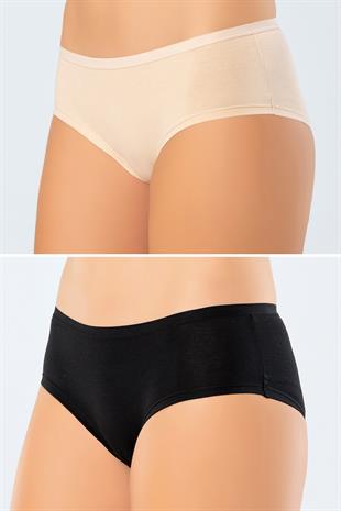 Türen 918 Siyah-Ten Kadın 2li Paket Likralı Pamuk Renkli Hipster Külot