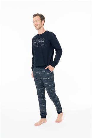 U.S. Polo Assn. 18968 Erkek Lacıvert Yuvarlak Yaka Uzun Kollu Pijama Takımı