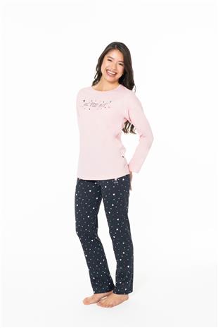 U.S. Polo Assn. 20140 Kadın Pembe Yuvarlak Yaka Uzun Kollu Pijama Takımı