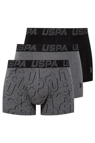 U.S. Polo Assn. 80496 Erkek Siyah-Antrasit-Baskılı Pamuklu 3 Lü Boxer