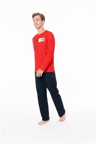 U.S. Polo Assn. 18945 Erkek Kırmızı Yuvarlak Yaka Uzun Kollu Pijama Takımı
