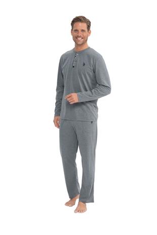 U.S. Polo Assn. 18837 Erkek Antrasit Melanj Uzun Kollu Patlı Penye Süprem Pijama Takım