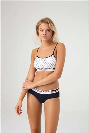 U.S. Polo Assn. 66252 Kadın Beyaz Puanlı Puanlı Büstiyer Şort Takım
