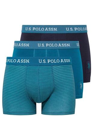 U.S. Polo Assn. 80515 Erkek Baskılı-Lacivert-İndigo Modal 3 Lü Boxer