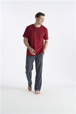 U.S. Polo Assn. 19049 Erkek Bordo Kısa Kollu Yuvarlak Yaka Pijama Takımı