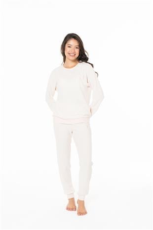 U.S. Polo Assn. 20128 Kadın Pembe Melanj Yuvarlak Yaka Uzun Kollu Pijama Takımı