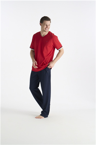 U.S. Polo Assn. 19041 Erkek Kırmızı Kısa Kollu V Yaka Pijama Takımı