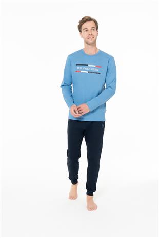 U.S. Polo Assn. 18951 Erkek Mavı Yuvarlak Yaka Uzun Kollu Pijama Takımı
