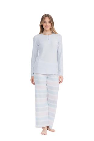 U.S. Polo Assn. 17096 Kadın Gri Uzun Kollu Patlı Pijama Takım