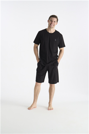 U.S. Polo Assn. 19012 Erkek Sıyah Kısa Kollu Yuvarlak Yaka Şort Takımı