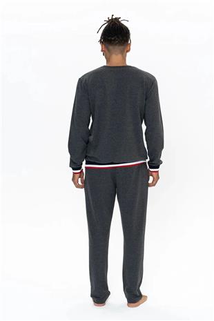 U.S. Polo Assn. 18920 Erkek Antrasıt Melanj Uzun Kollu Yuvarlak Yaka Manşetli Pijama Takımı