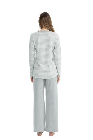 U.S. Polo Assn. 17083 Kadın Gri Melanj Uzun Kollu Yuvarlak Yaka Pijama Takım