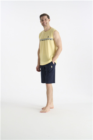U.S. Polo Assn. 19020 Erkek Sarı Sıfır Kollu Yuvarlak Yaka Şort Takımı