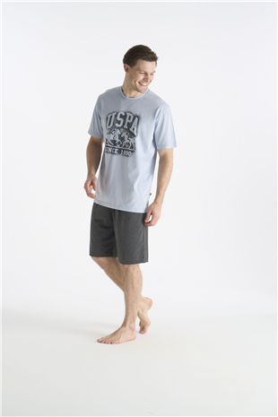 U.S. Polo Assn. 19016 Erkek Mavı Kısa Kollu Yuvarlak Yaka Şort Takımı